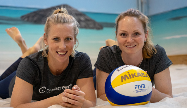 Karla Borger/Julia Sude vor dem Start beim Vier-Sterne-Turnier in Xiamen in China